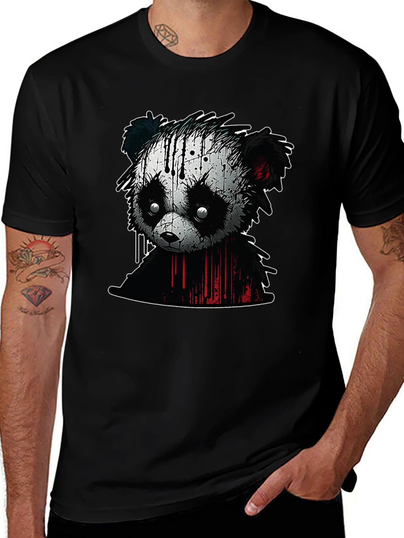 Edgy Panda Graphic Tee - Black Cotton Blend