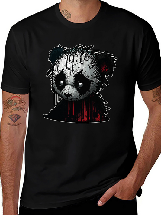Edgy Panda Graphic Tee - Black Cotton Blend