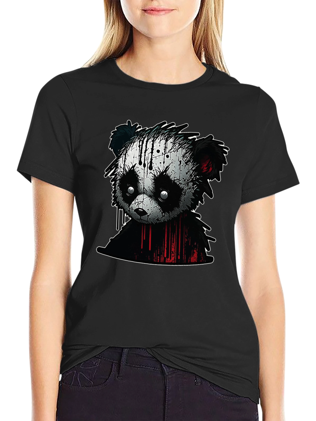 Edgy Panda Graphic Tee - Black Cotton Blend
