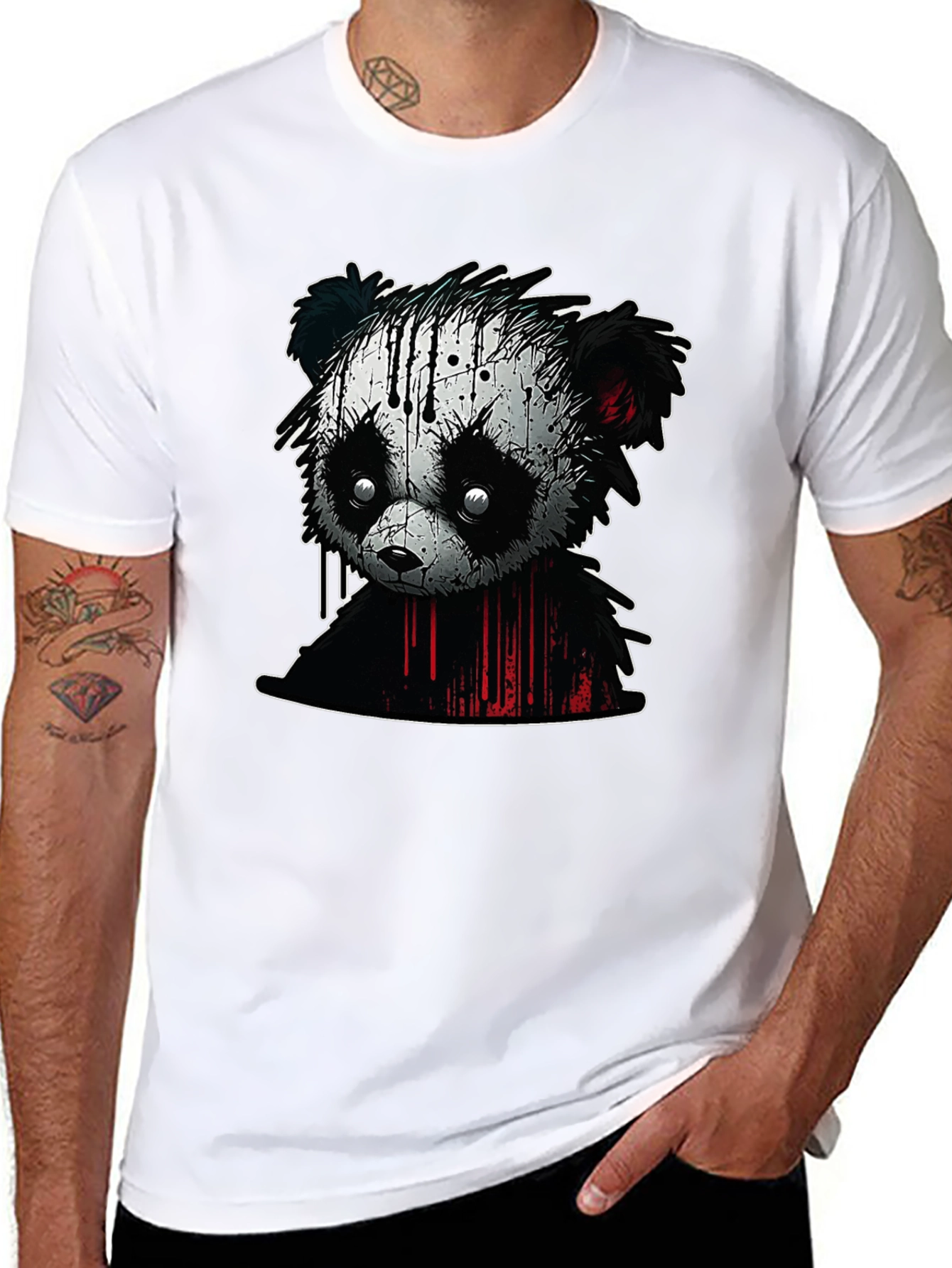 Edgy Panda Graphic Tee - Black Cotton Blend