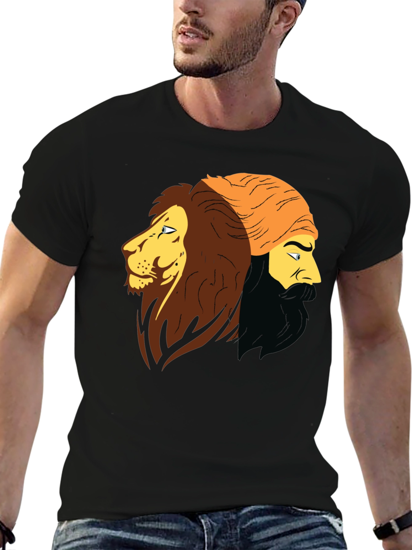 Lion & Man Graphic Black T-Shirt