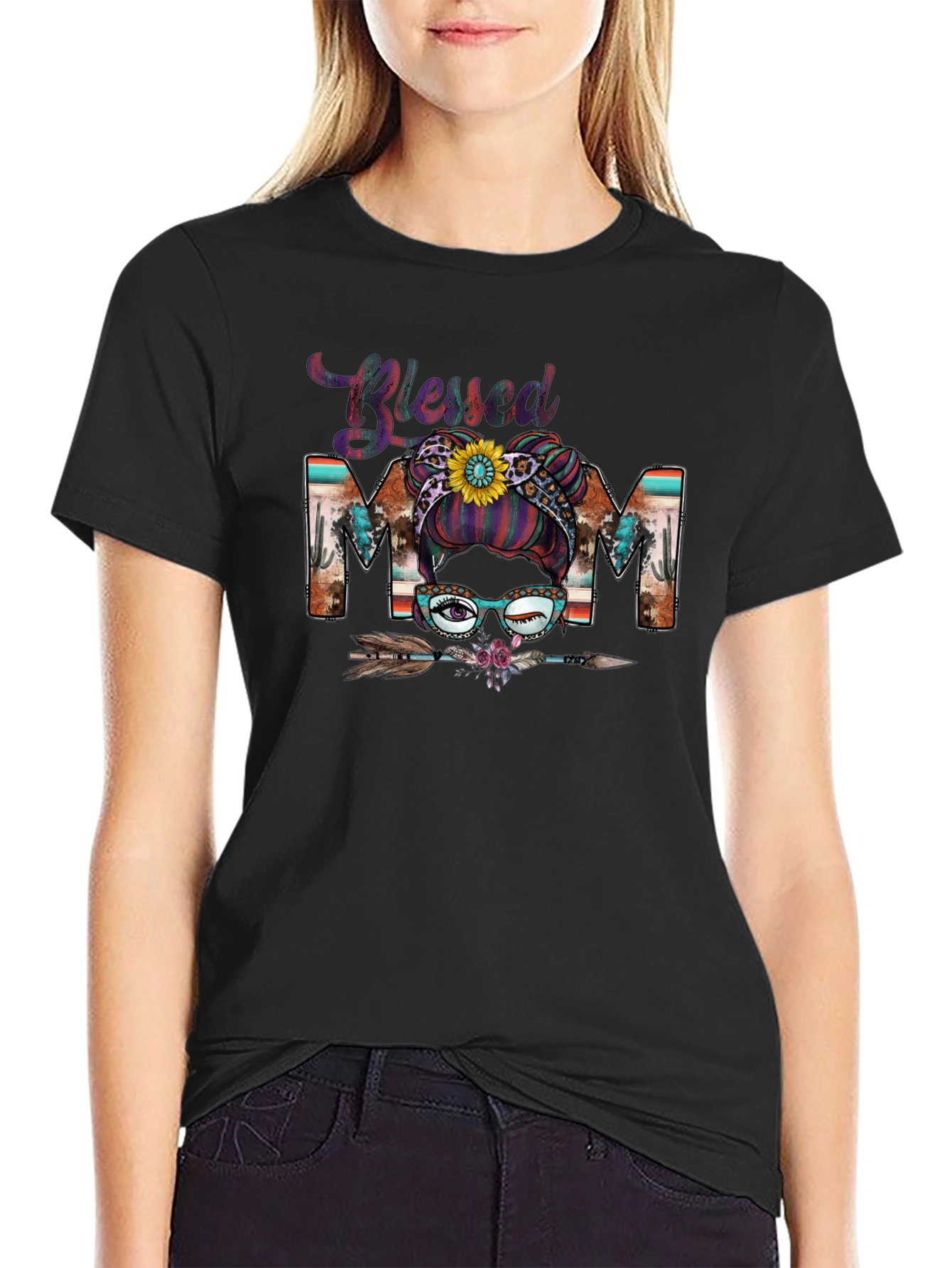 Blessed Mom Messy Bun T-Shirt