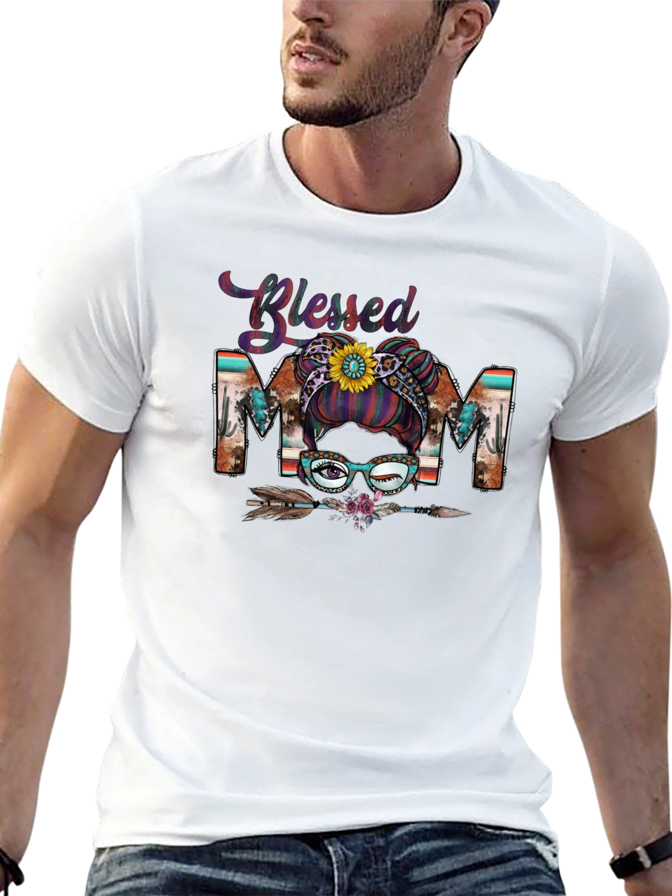 Blessed Mom Messy Bun T-Shirt