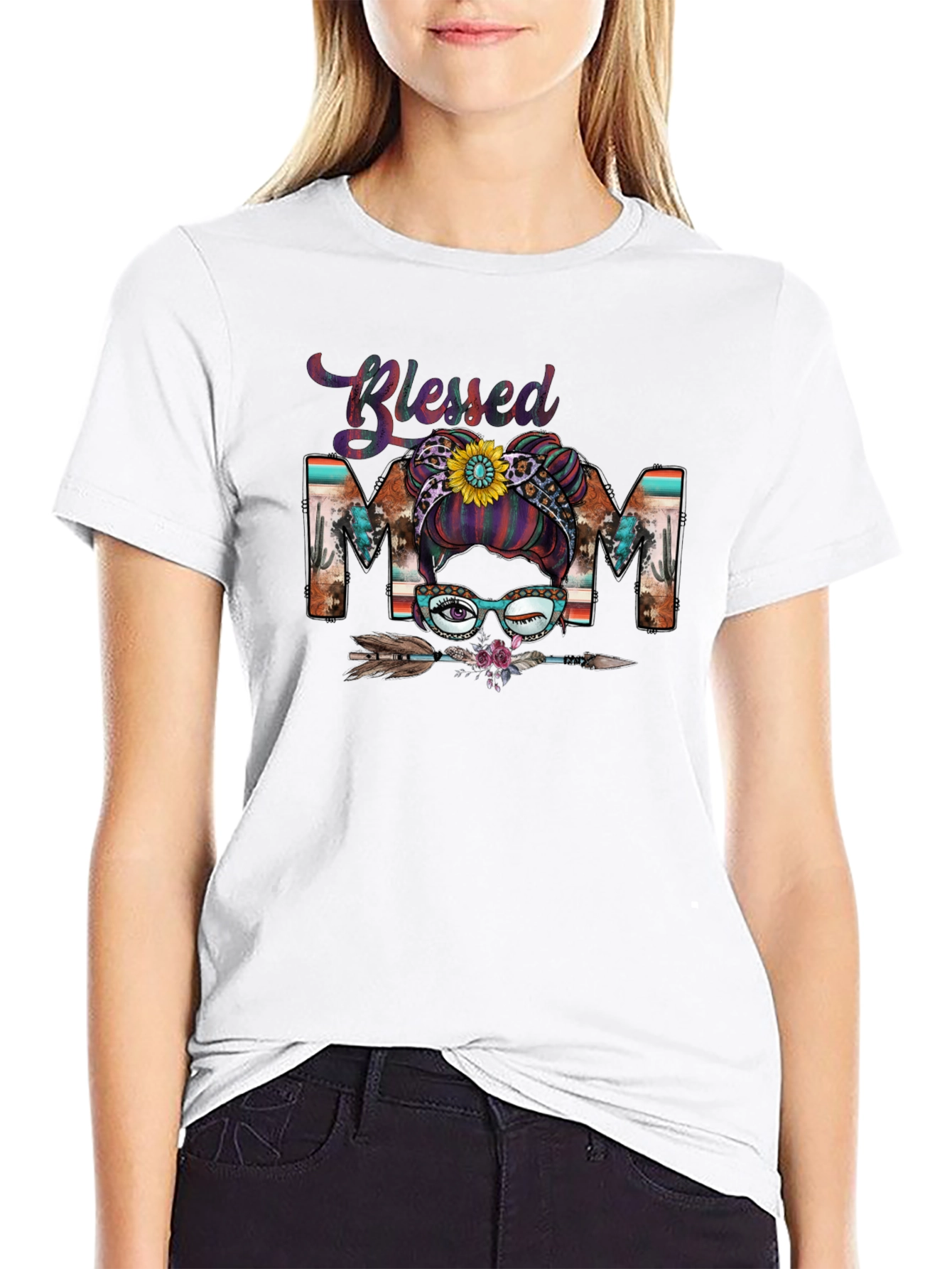 Blessed Mom Messy Bun T-Shirt