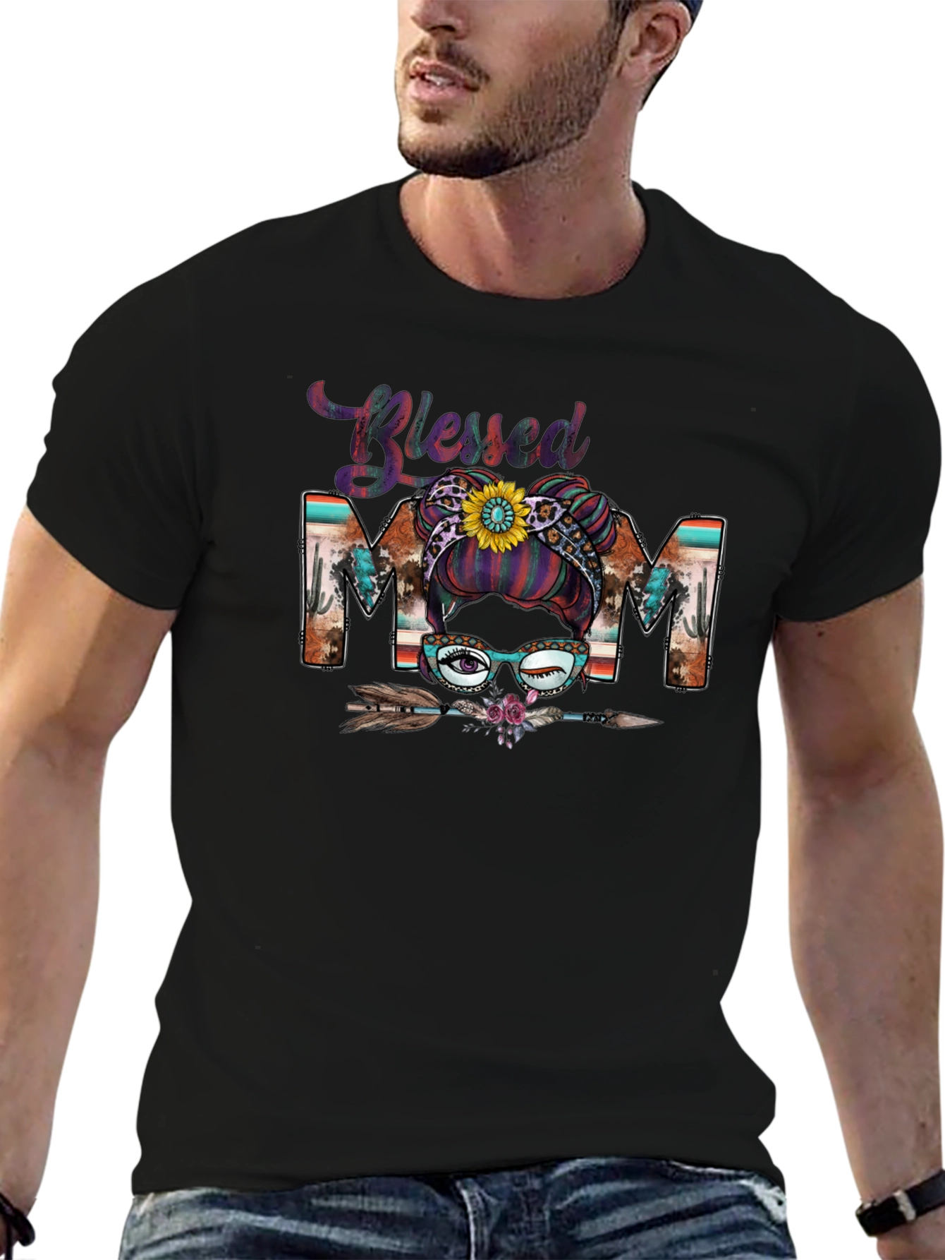 Blessed Mom Messy Bun T-Shirt