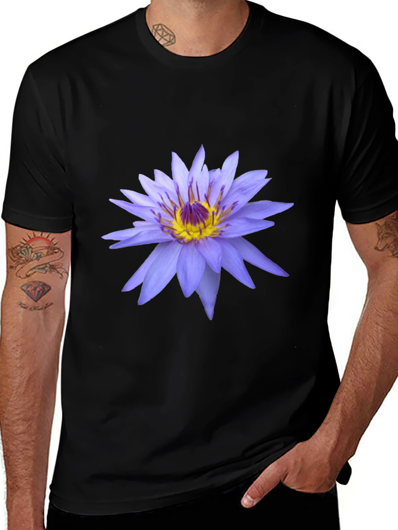 Lotus Flower Graphic Tee - Black Cotton T-Shirt