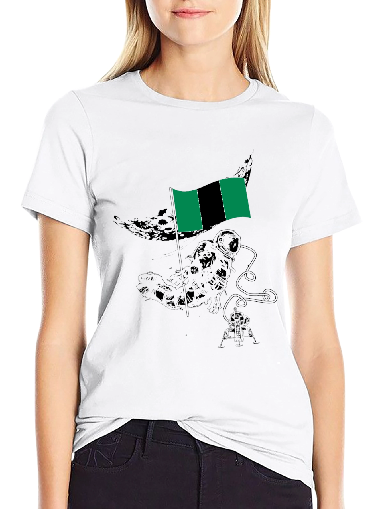 Astronaut & Flag Graphic Black T-Shirt