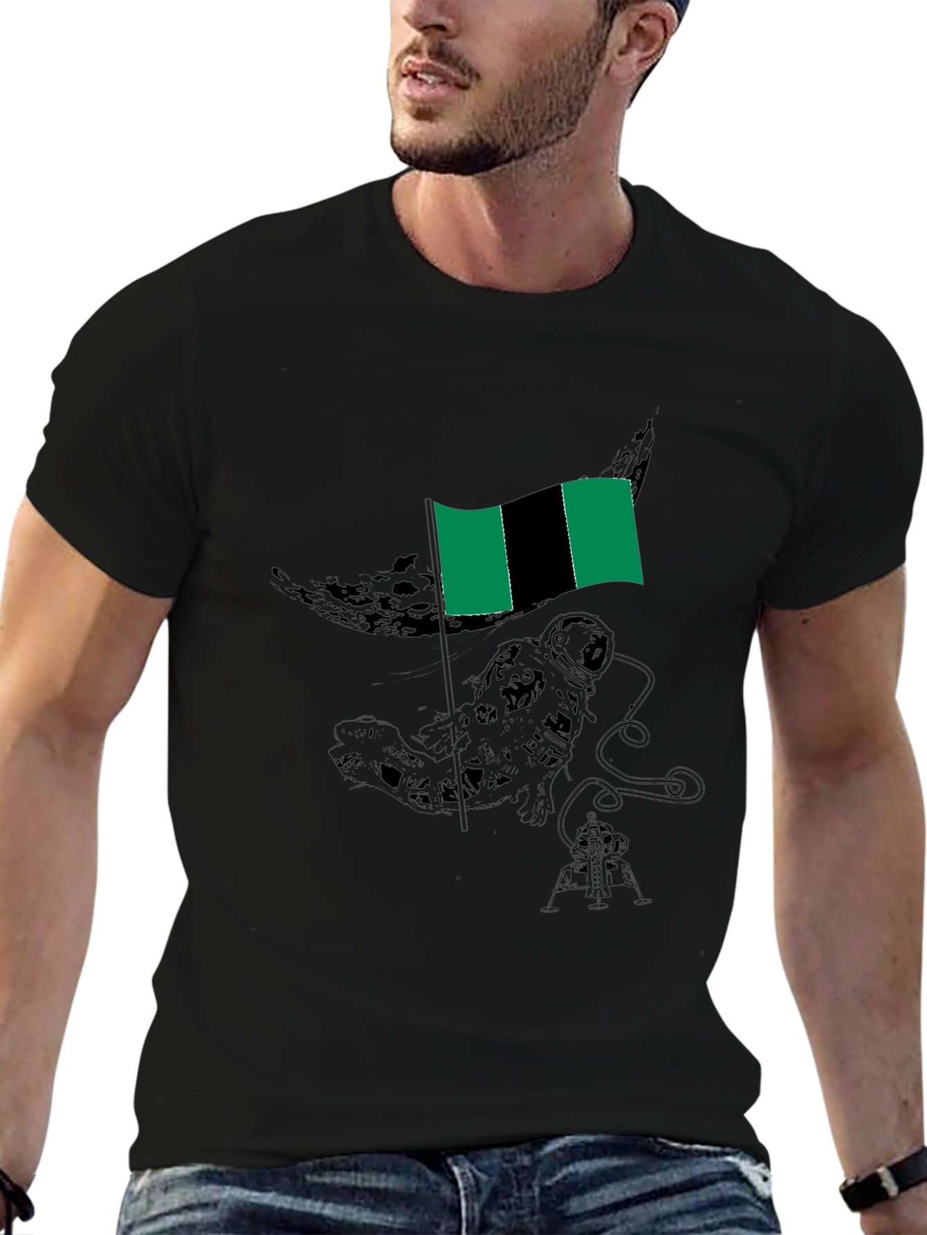 Astronaut & Flag Graphic Black T-Shirt