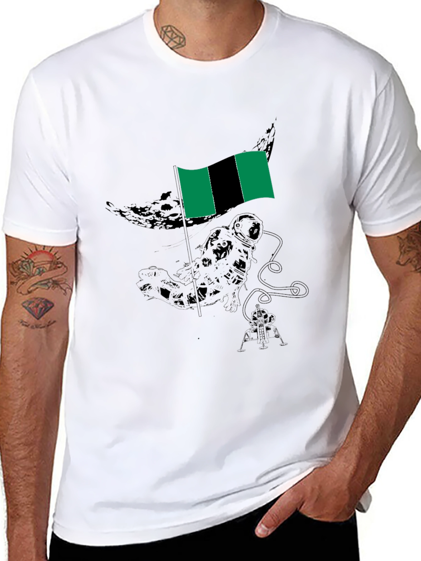 Astronaut & Flag Graphic Black T-Shirt