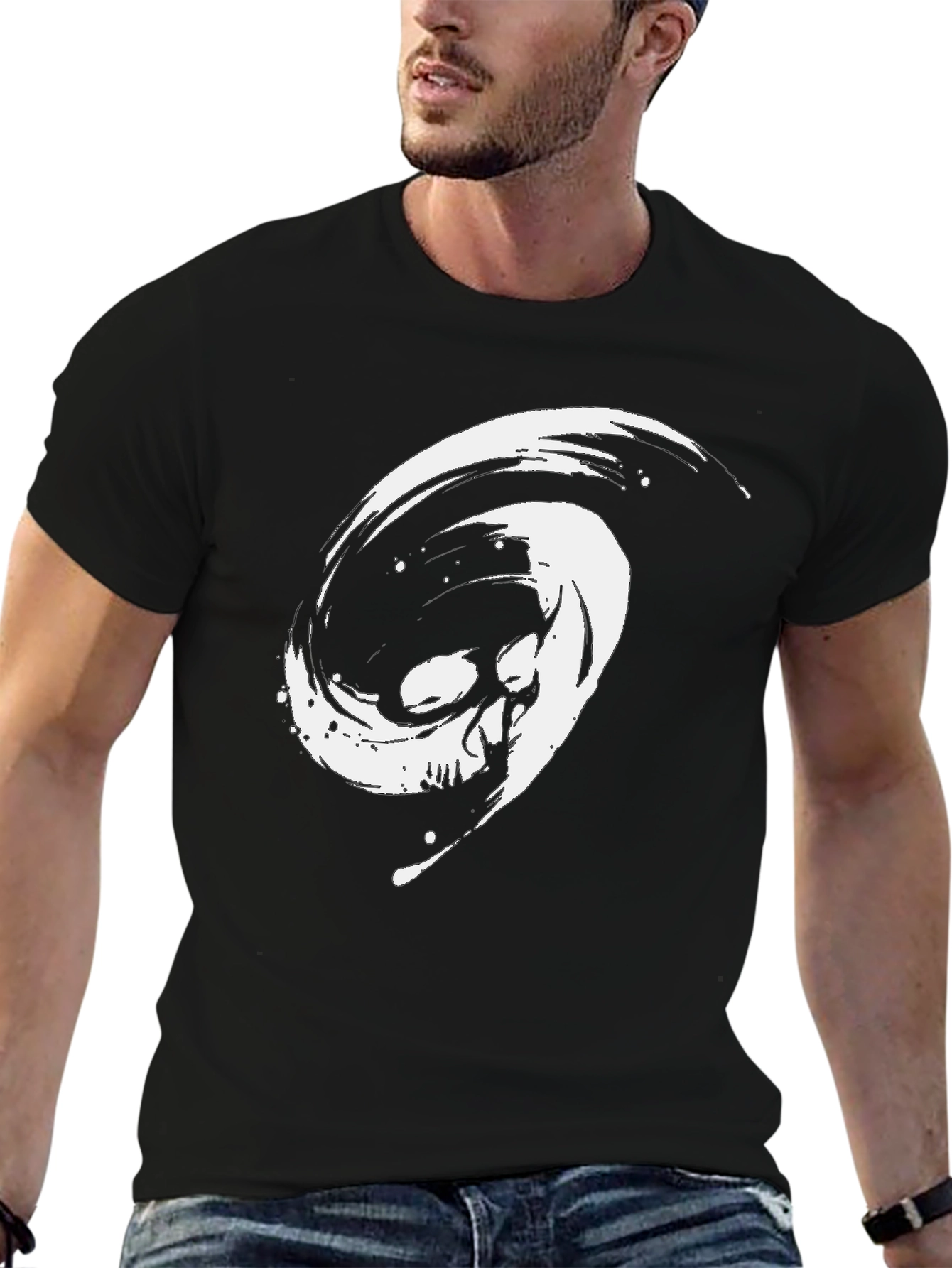 Edgy Skull Graphic Tee - Black Cotton T-Shirt