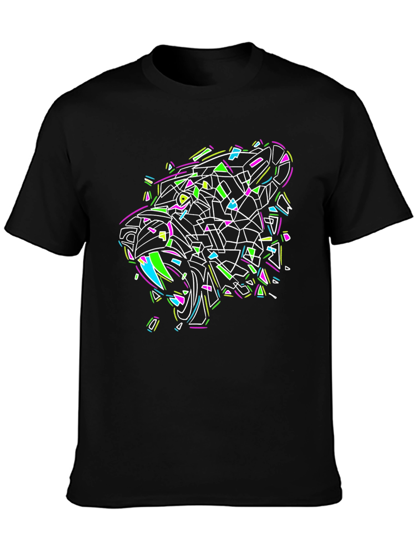 Geometric Panther Graphic Black T-Shirt