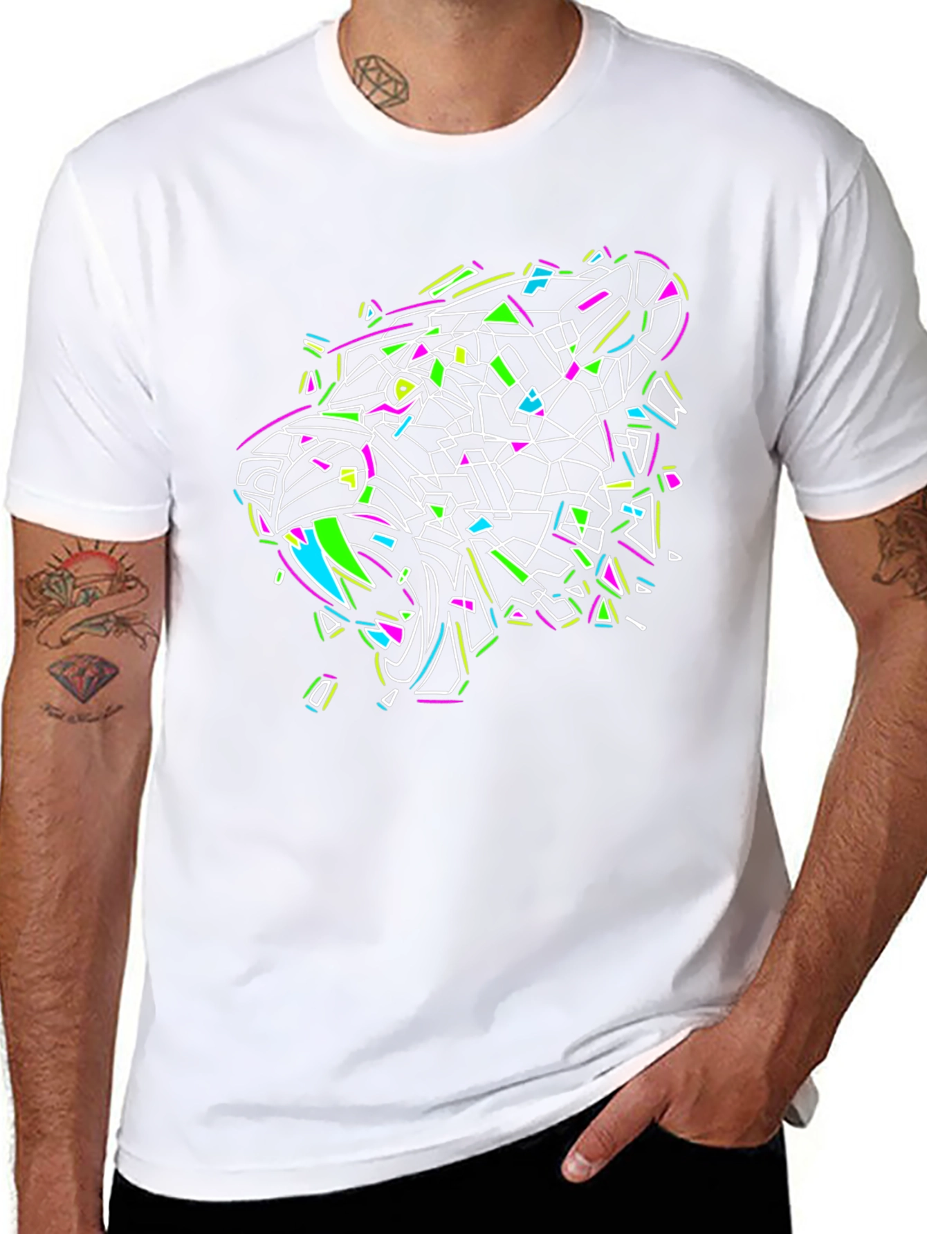 Geometric Panther Graphic Black T-Shirt