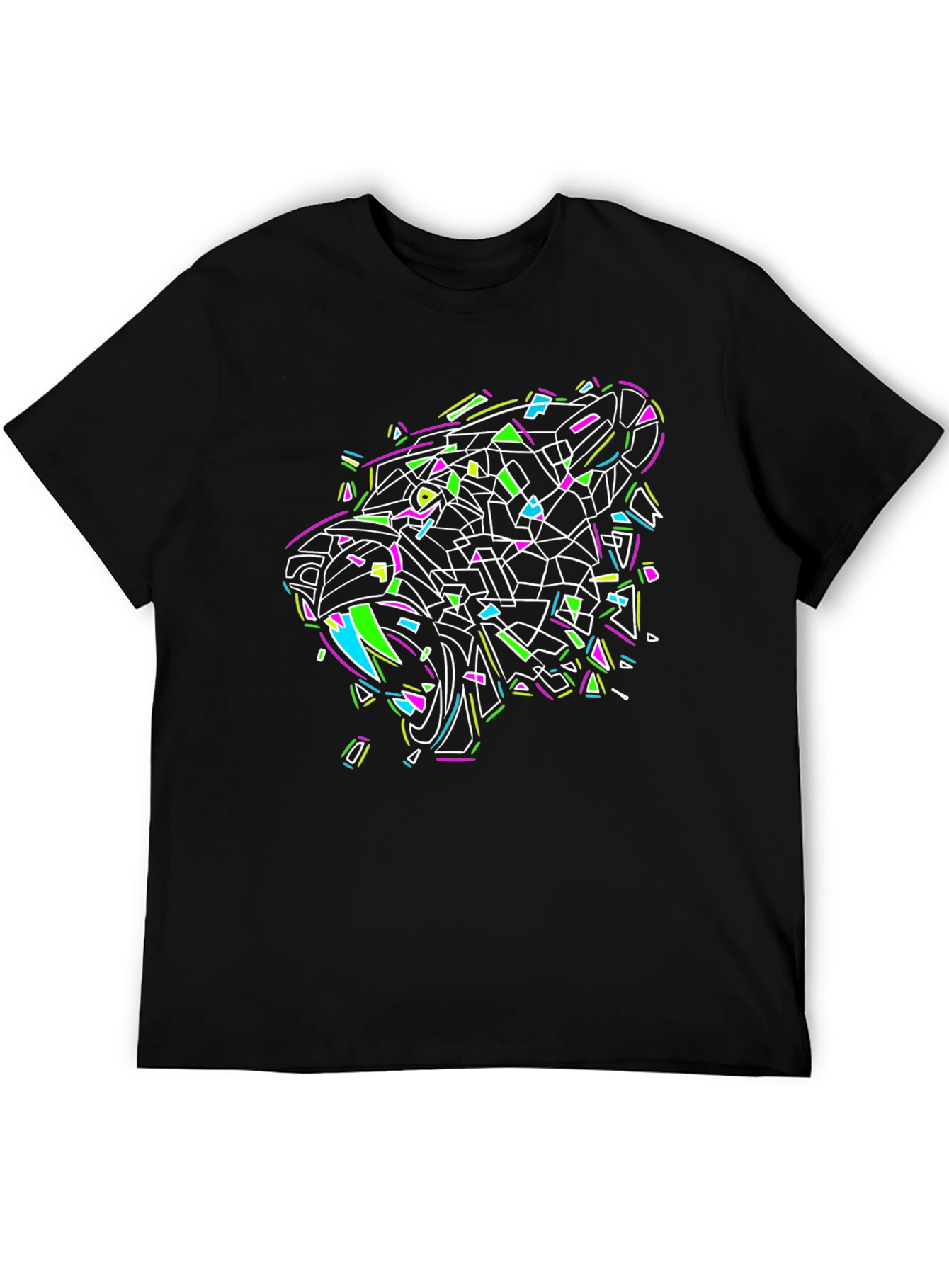 Geometric Panther Graphic Black T-Shirt