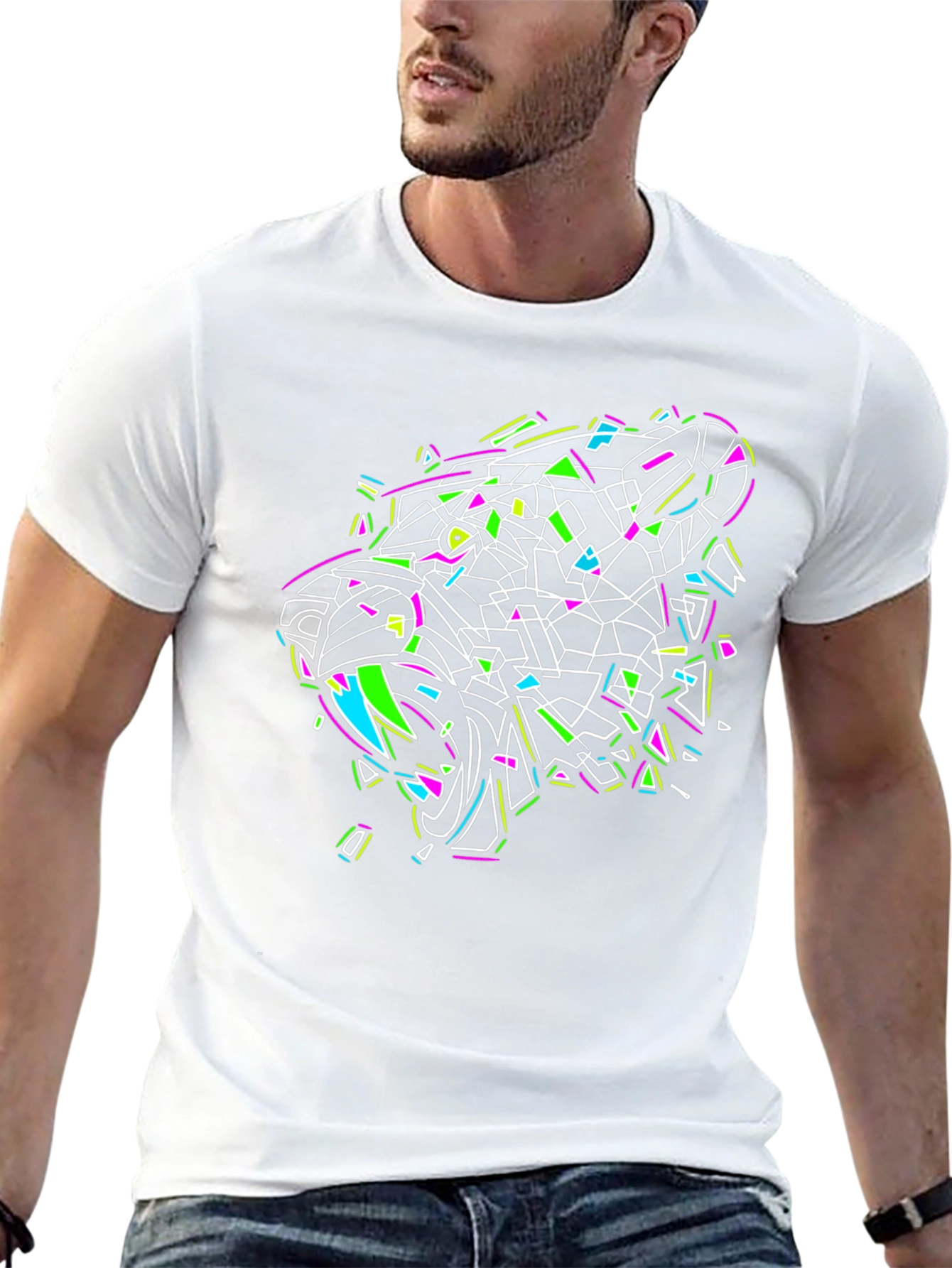 Geometric Panther Graphic Black T-Shirt