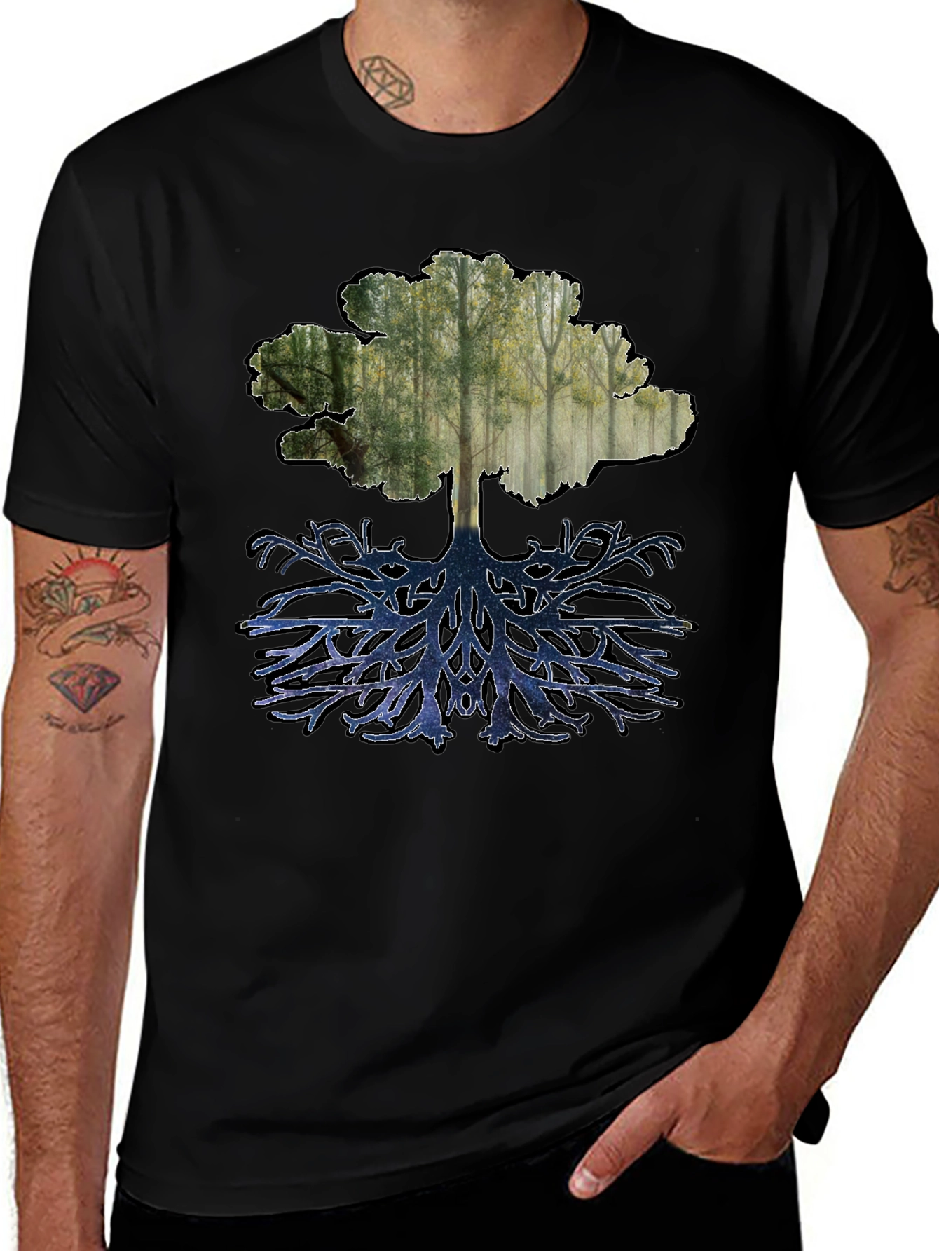 Nature Tree Graphic Tee - Black Cotton Blend
