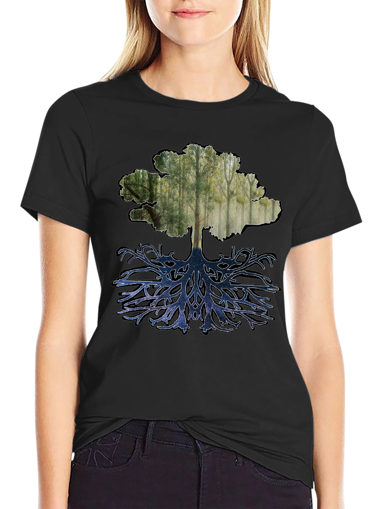 Nature Tree Graphic Tee - Black Cotton Blend