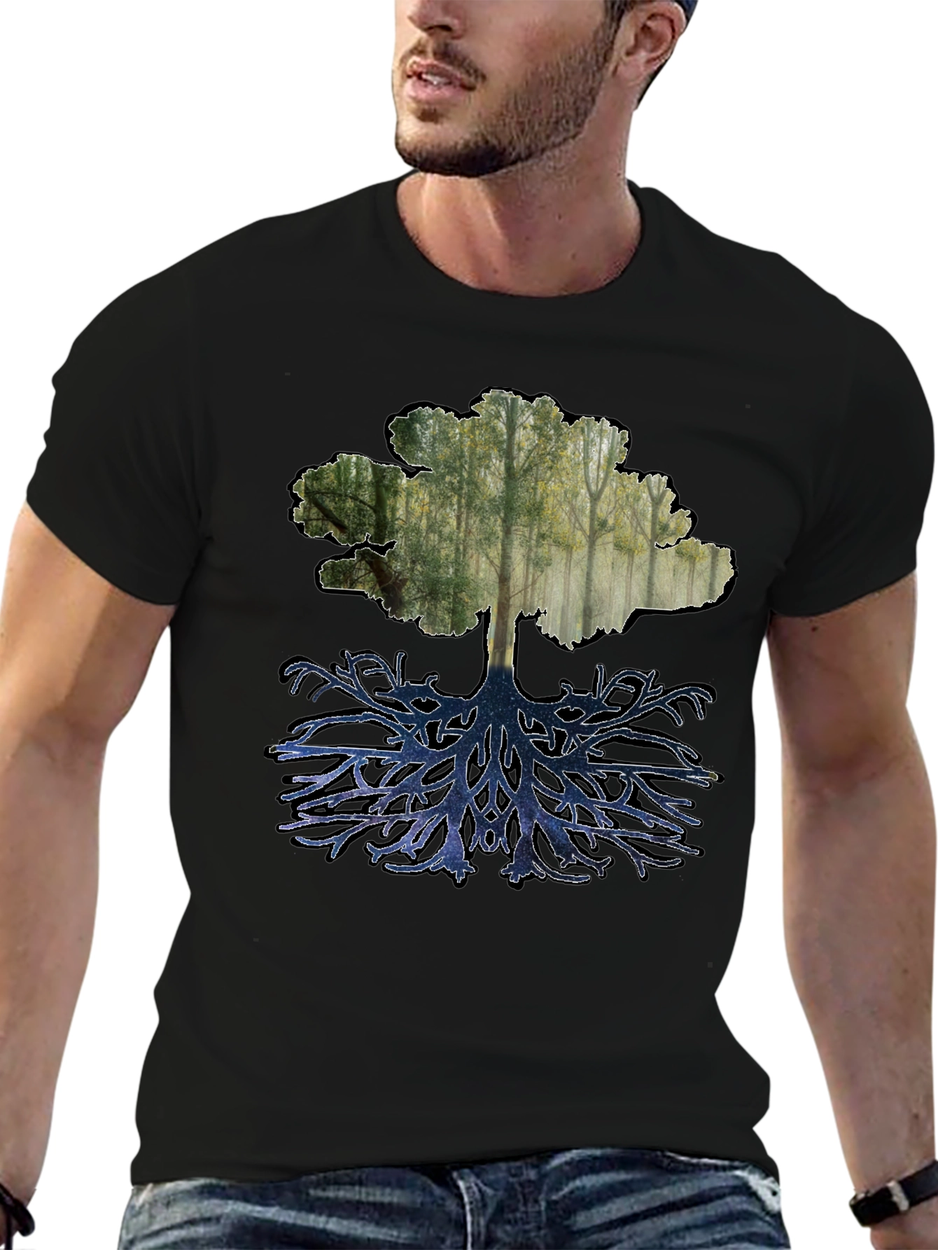 Nature Tree Graphic Tee - Black Cotton Blend