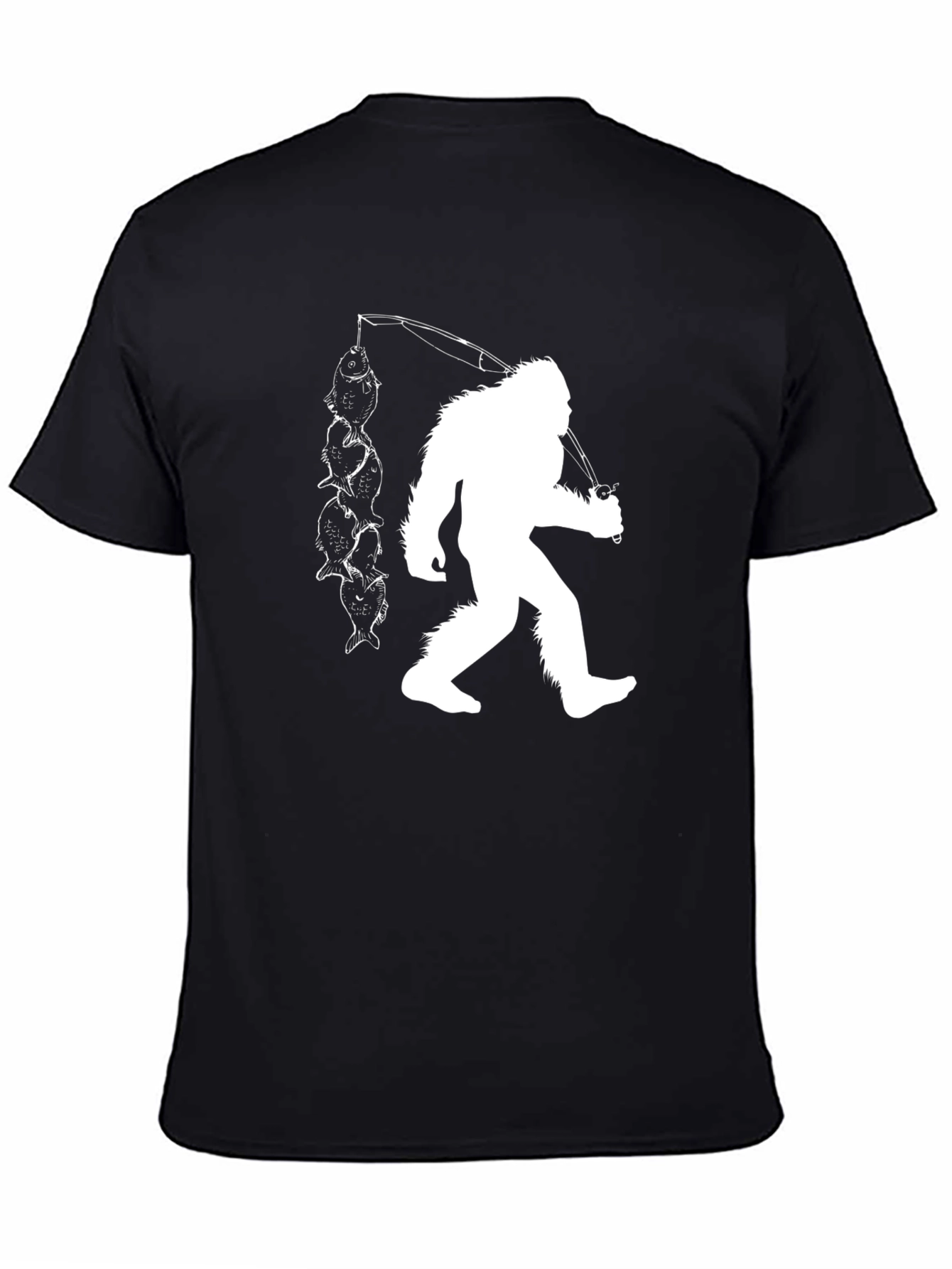 Sasquatch Fishing T-Shirt - Black Cotton Tee