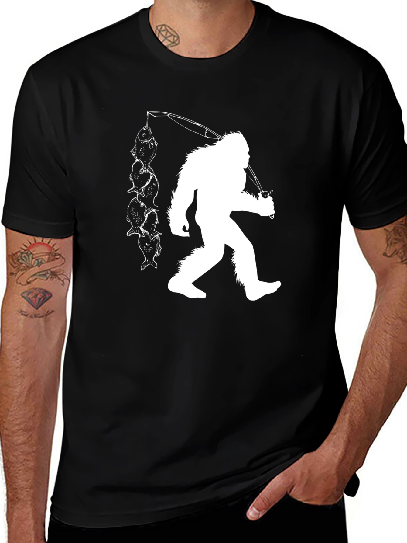 Sasquatch Fishing T-Shirt - Black Cotton Tee