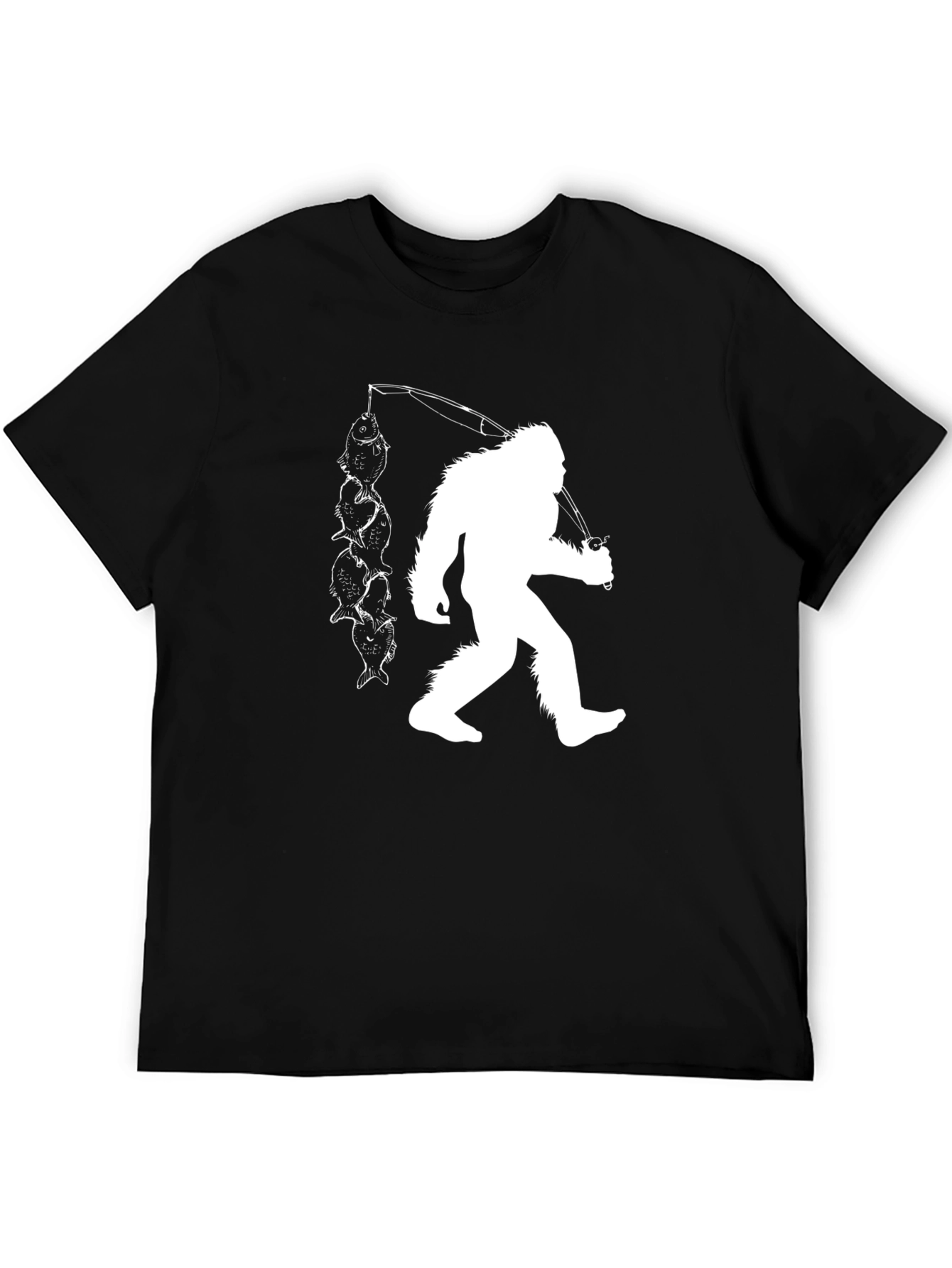 Sasquatch Fishing T-Shirt - Black Cotton Tee