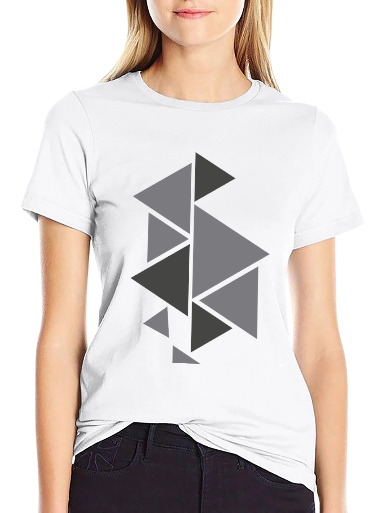 Geometric Triangle Pattern Black T-Shirt
