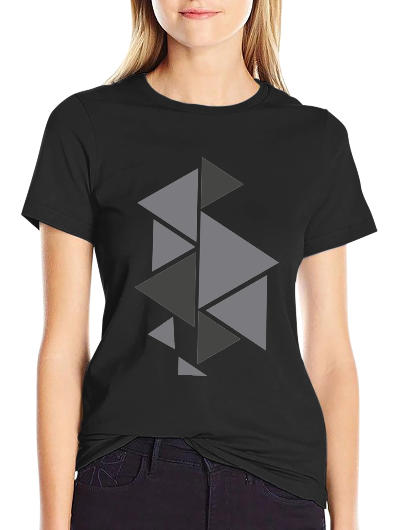 Geometric Triangle Pattern Black T-Shirt