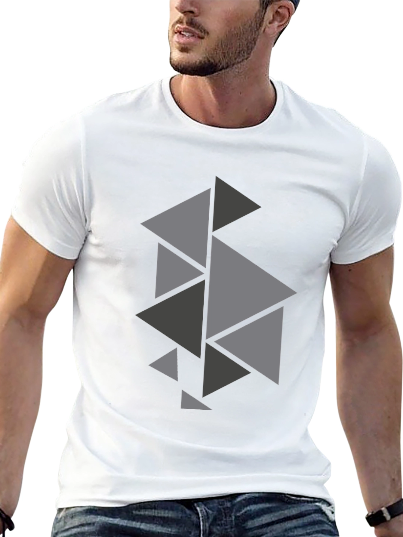Geometric Triangle Pattern Black T-Shirt