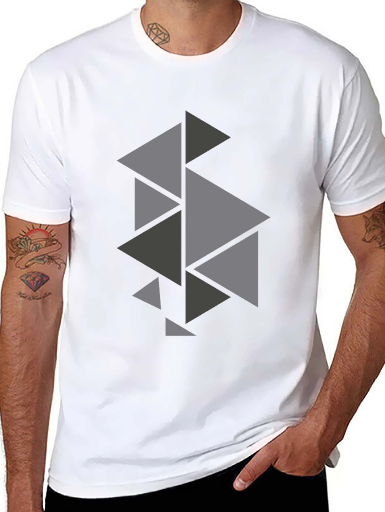 Geometric Triangle Pattern Black T-Shirt