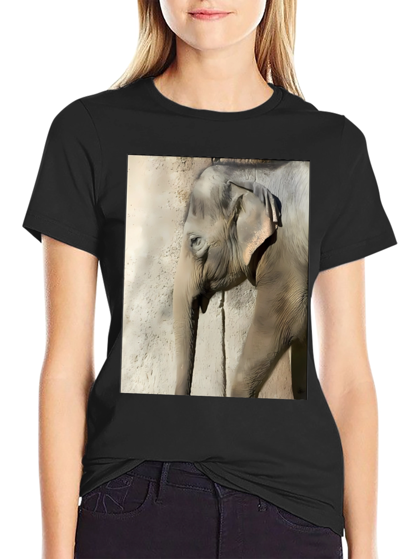 Elephant Graphic Print T-Shirt - Classic Black Tee