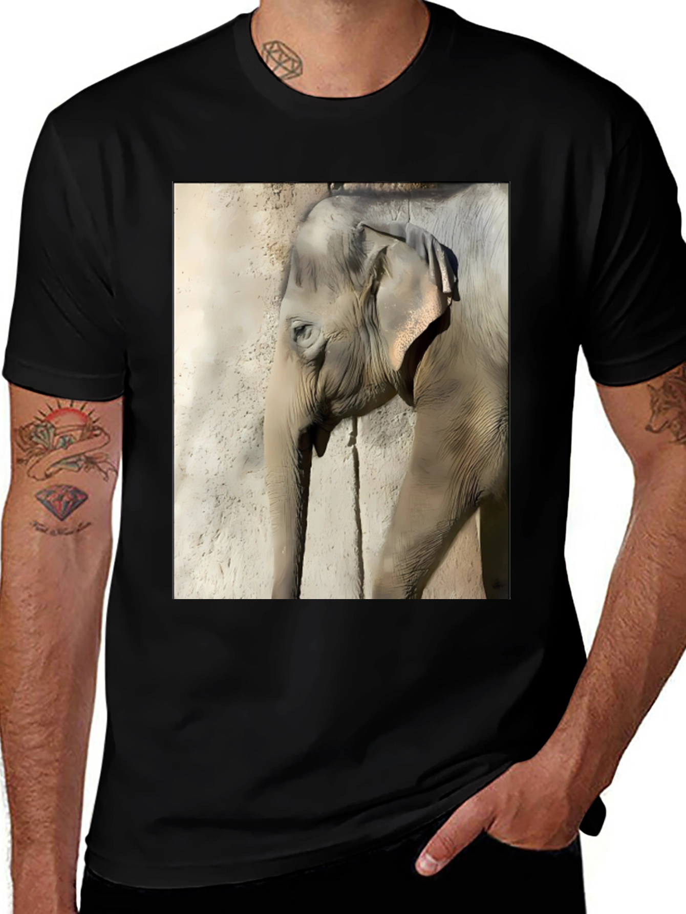 Elephant Graphic Print T-Shirt - Classic Black Tee
