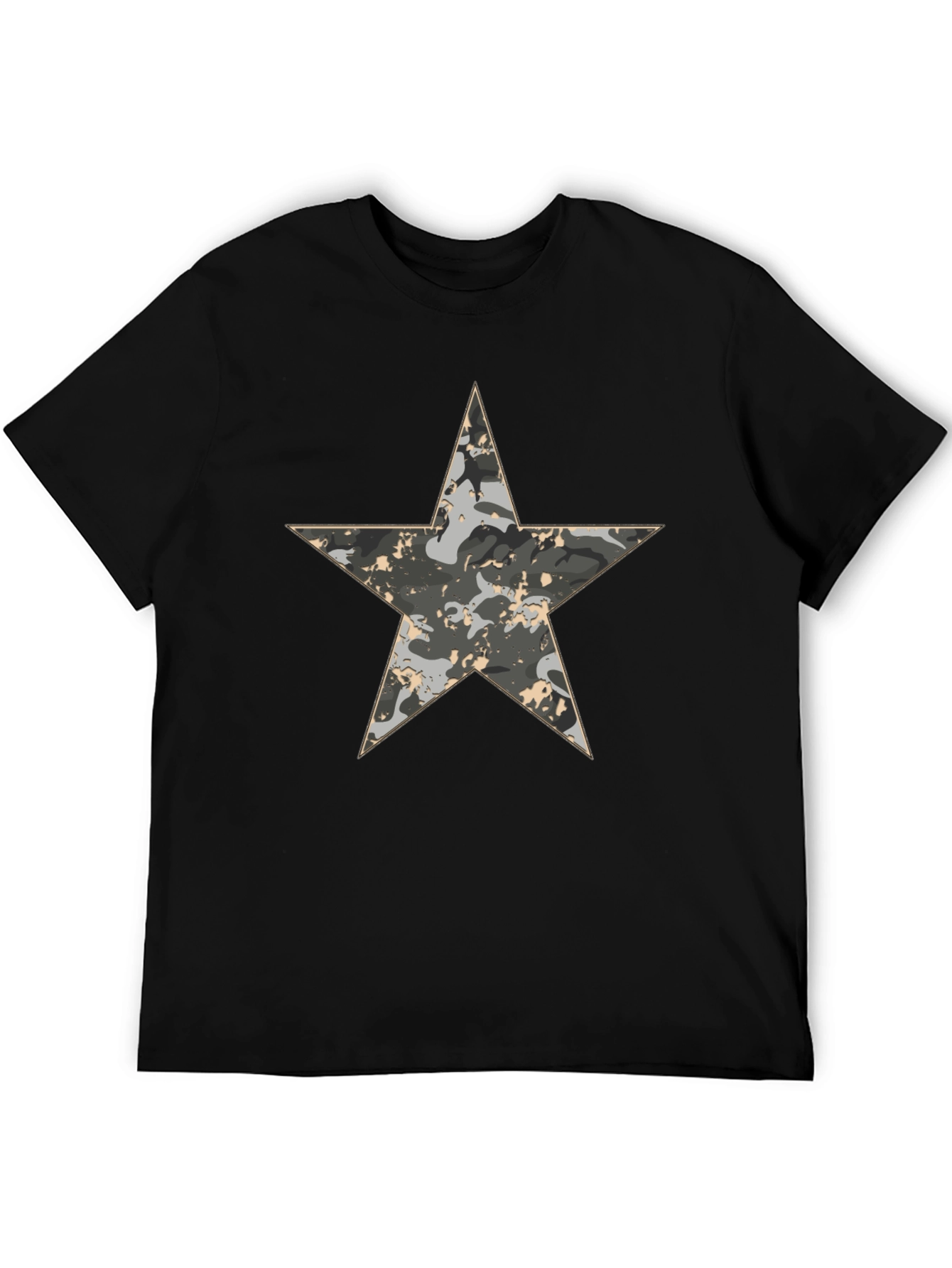 Camouflage Star Graphic Print Black T-Shirt