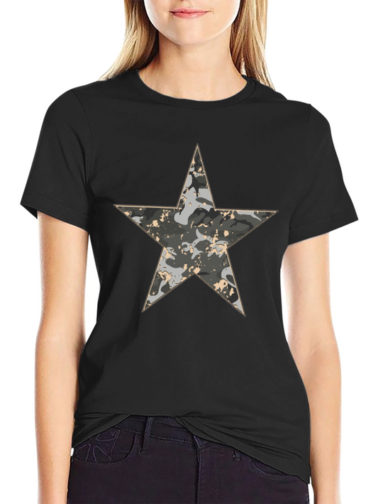 Camouflage Star Graphic Print Black T-Shirt