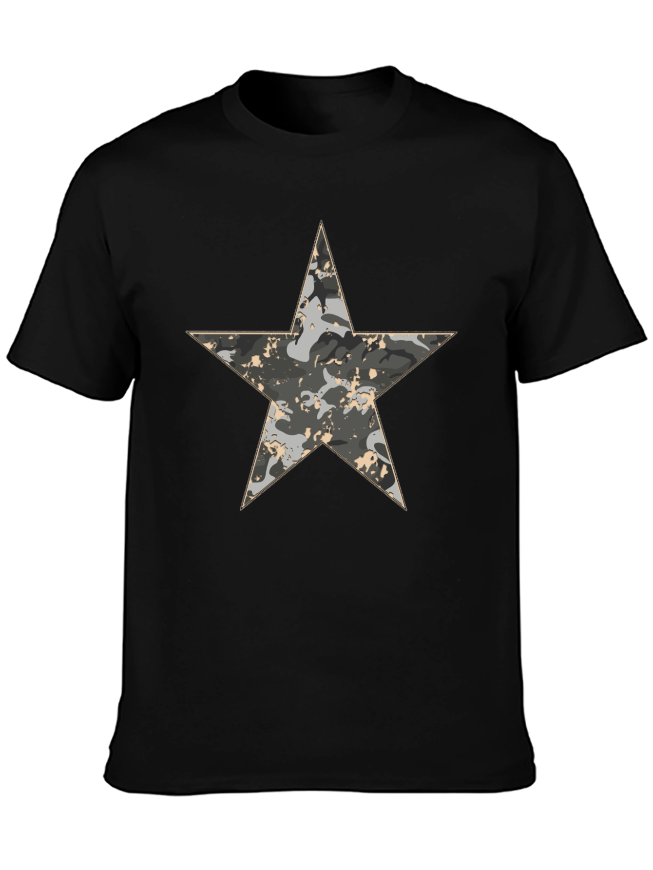 Camouflage Star Graphic Print Black T-Shirt
