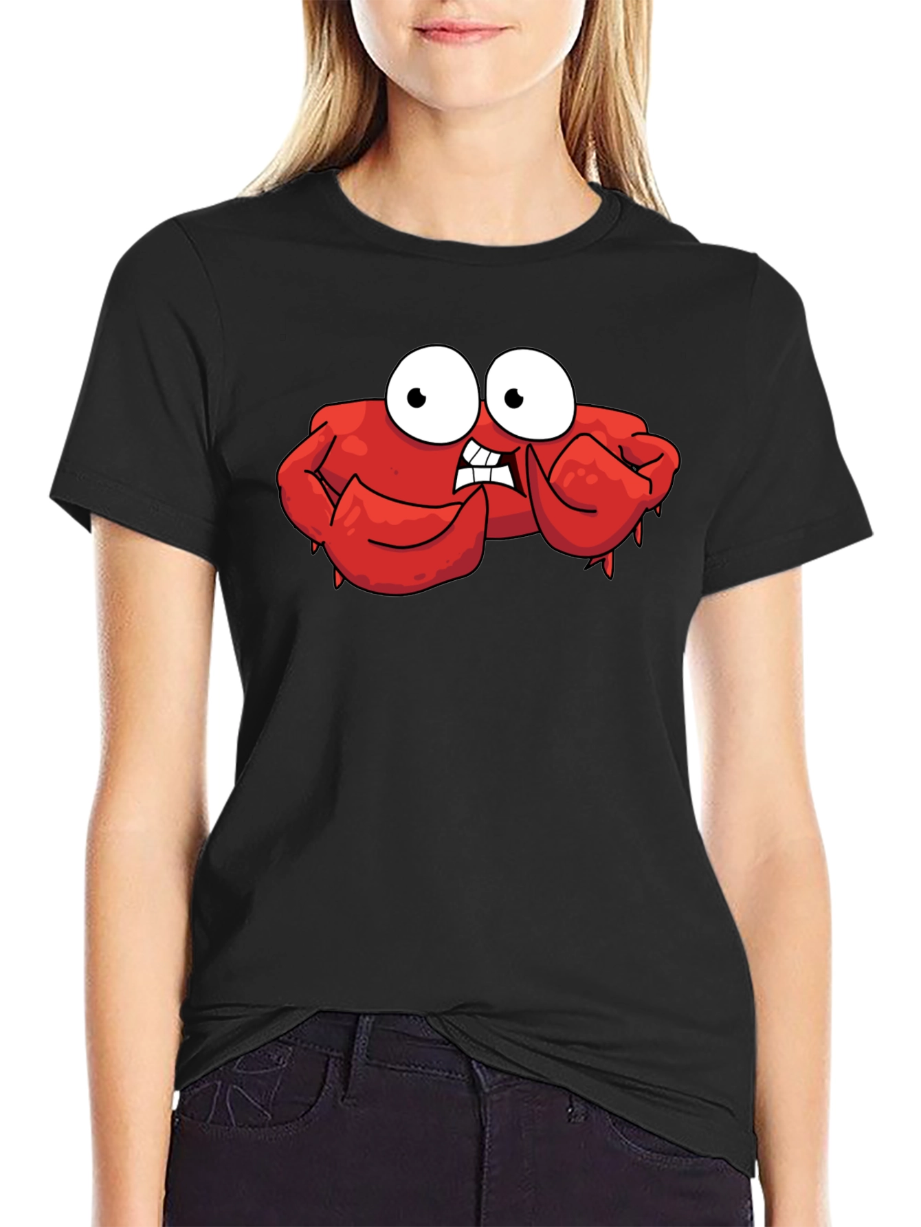 Funny Cartoon Crab Graphic Black T-Shirt