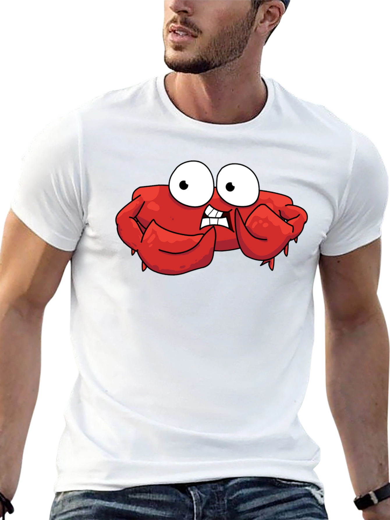 Funny Cartoon Crab Graphic Black T-Shirt