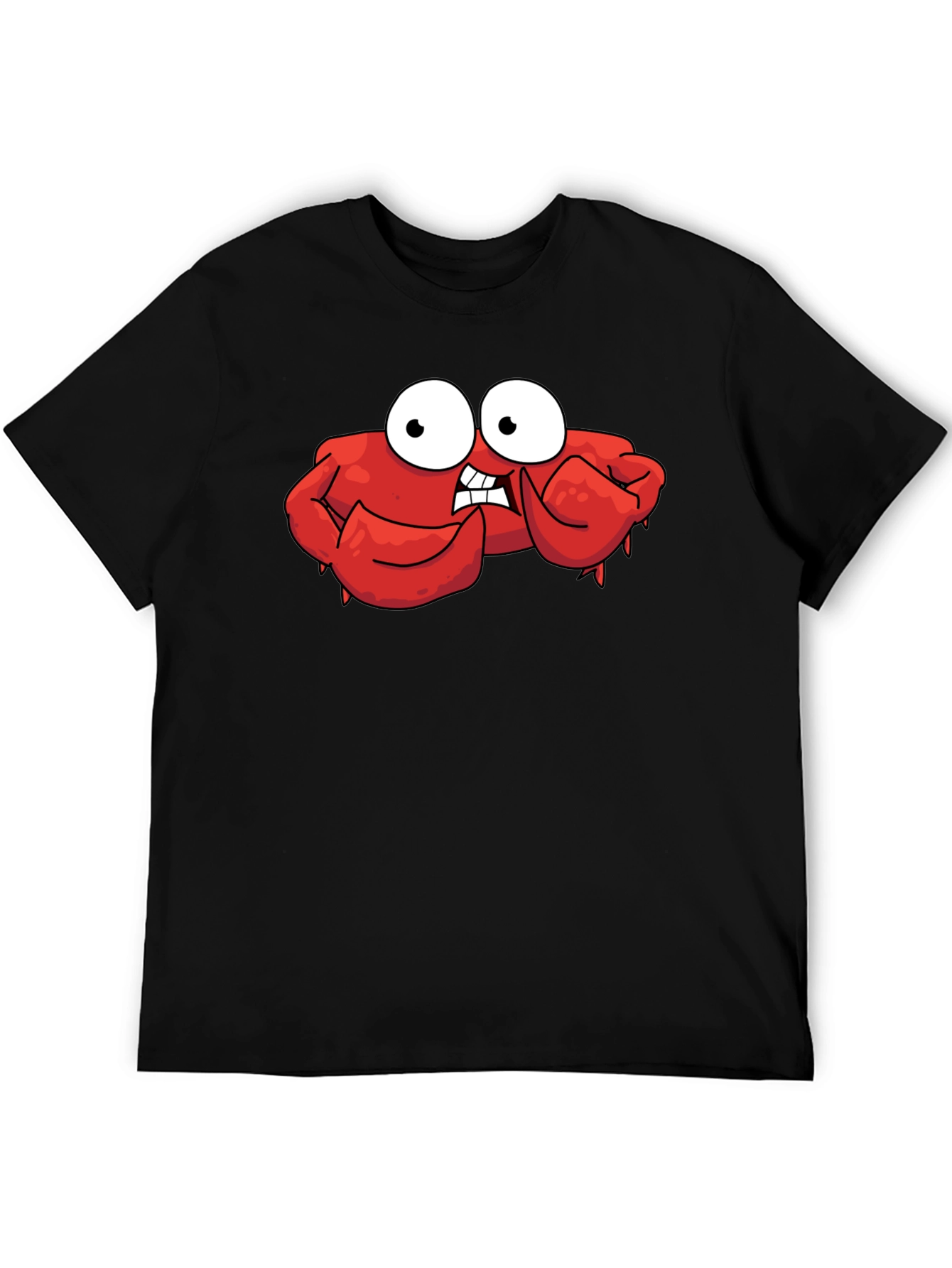 Funny Cartoon Crab Graphic Black T-Shirt