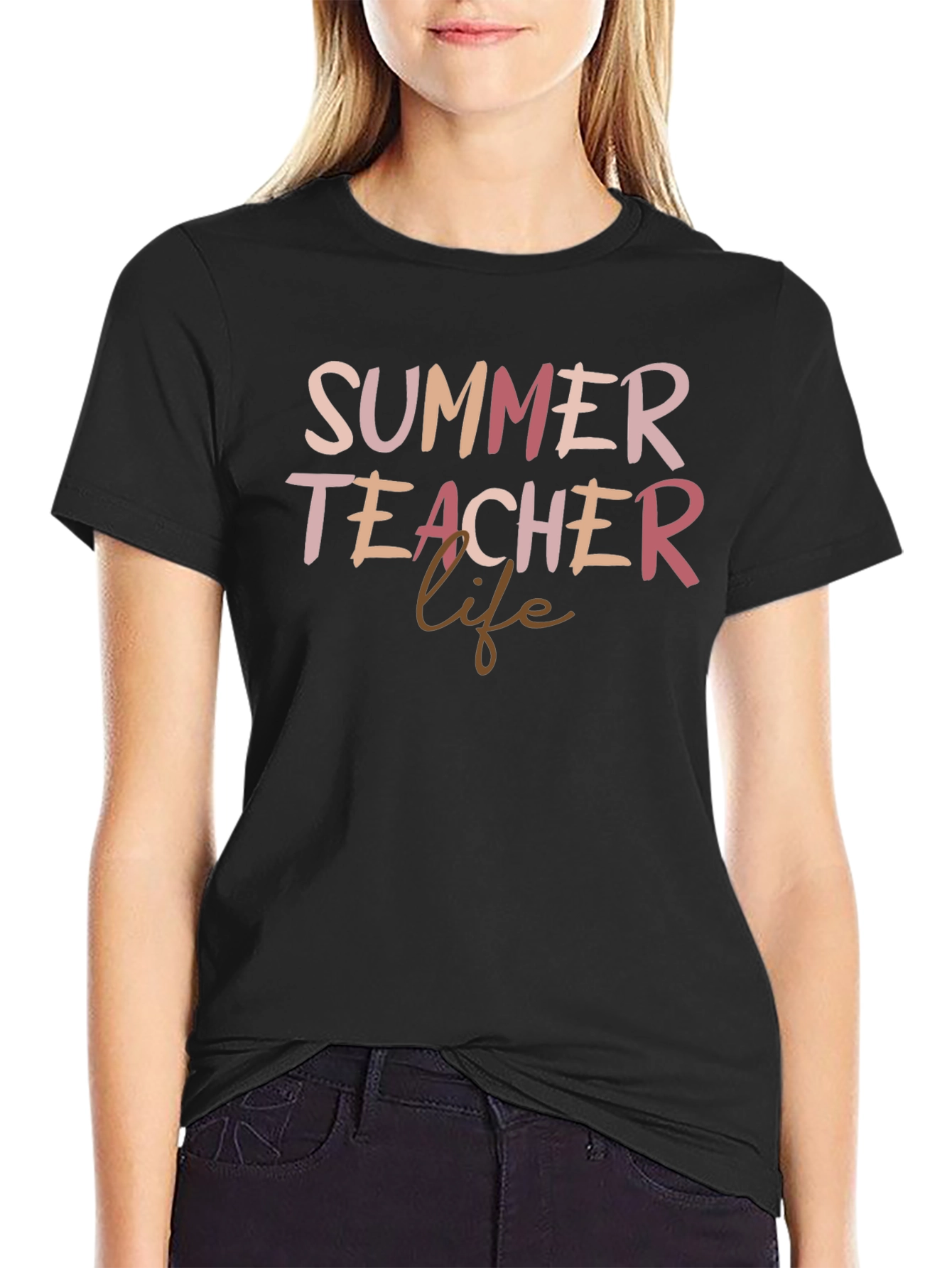Summer Teacher Life Black Graphic Tee