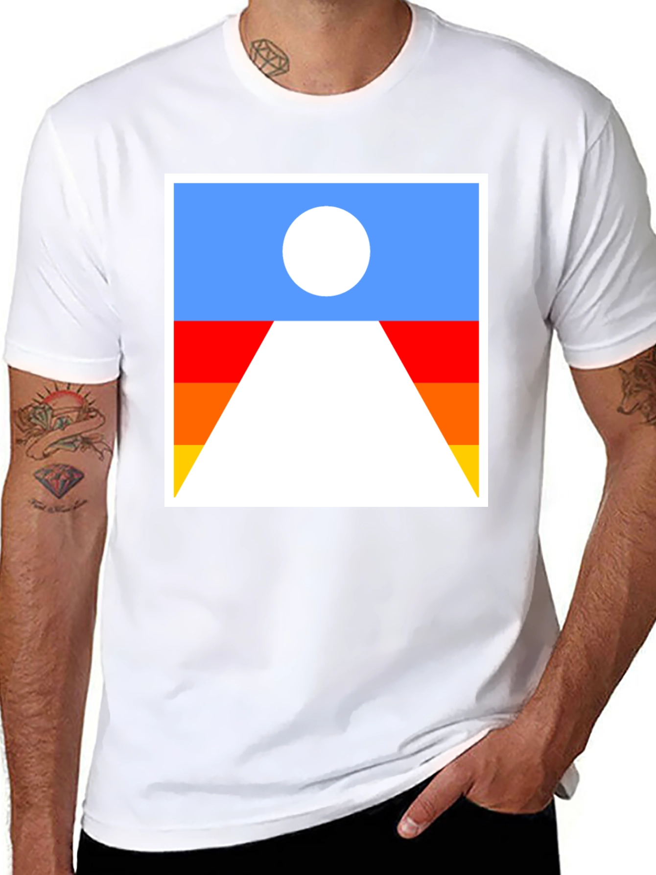 Abstract Sunset Graphic Tee - Soft Black Cotton T-Shirt