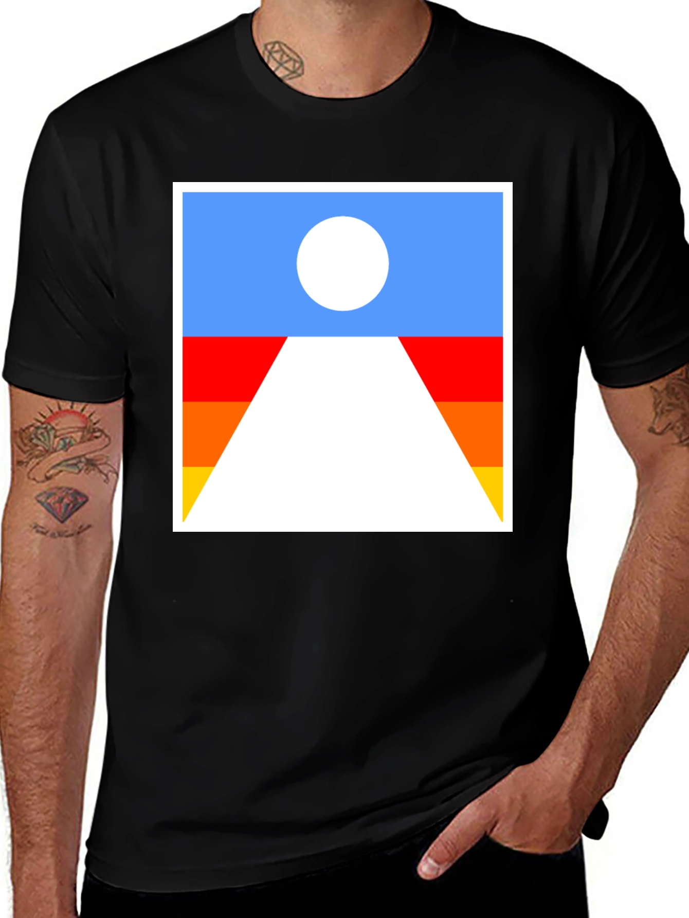 Abstract Sunset Graphic Tee - Soft Black Cotton T-Shirt