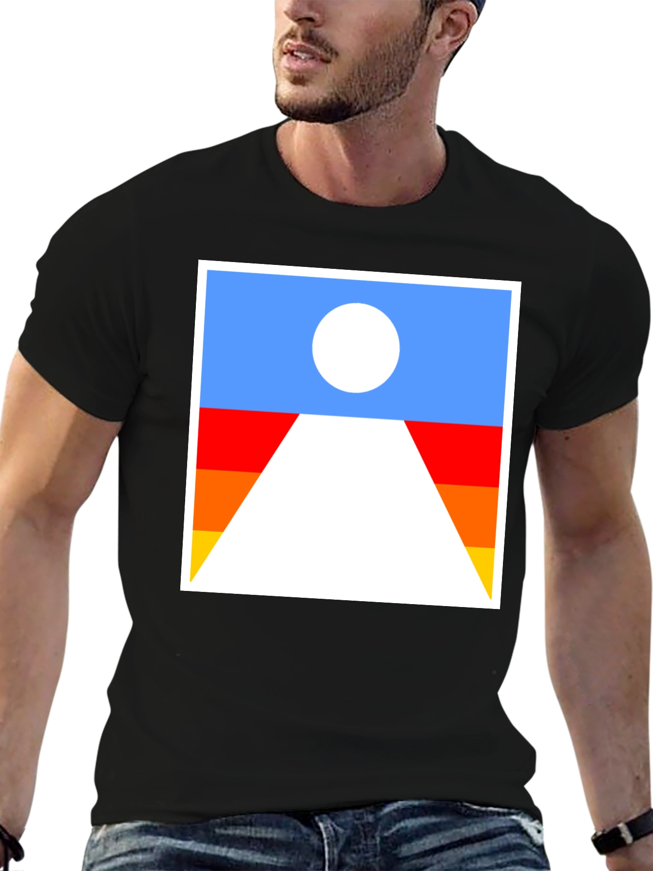 Abstract Sunset Graphic Tee - Soft Black Cotton T-Shirt