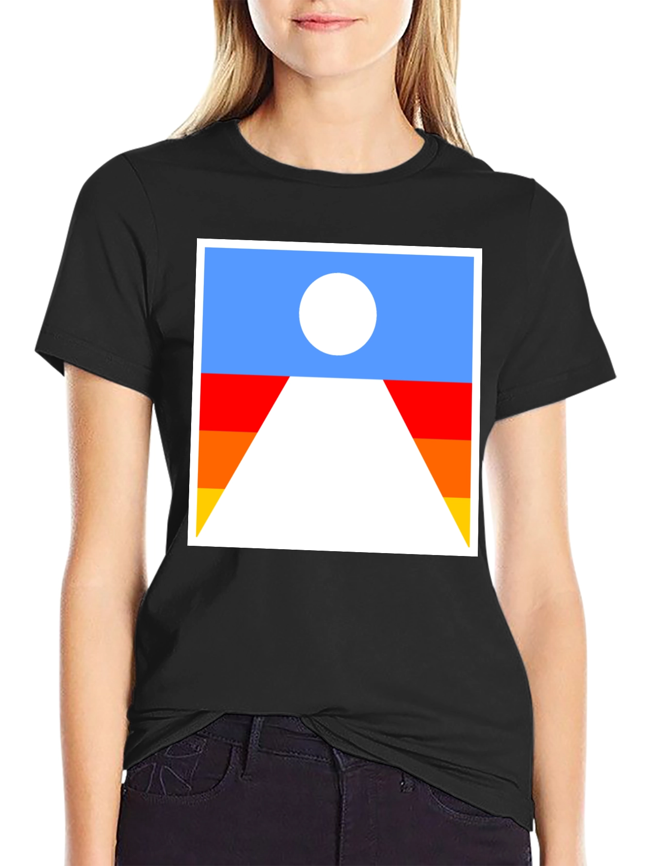 Abstract Sunset Graphic Tee - Soft Black Cotton T-Shirt