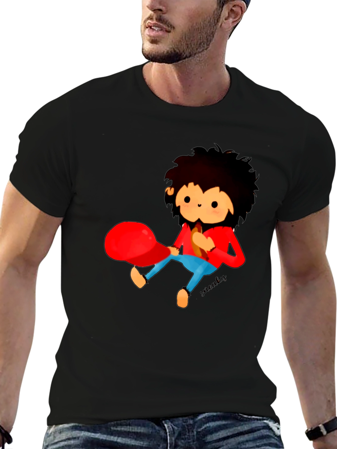 Cartoon Character Graphic Black T-Shirt
