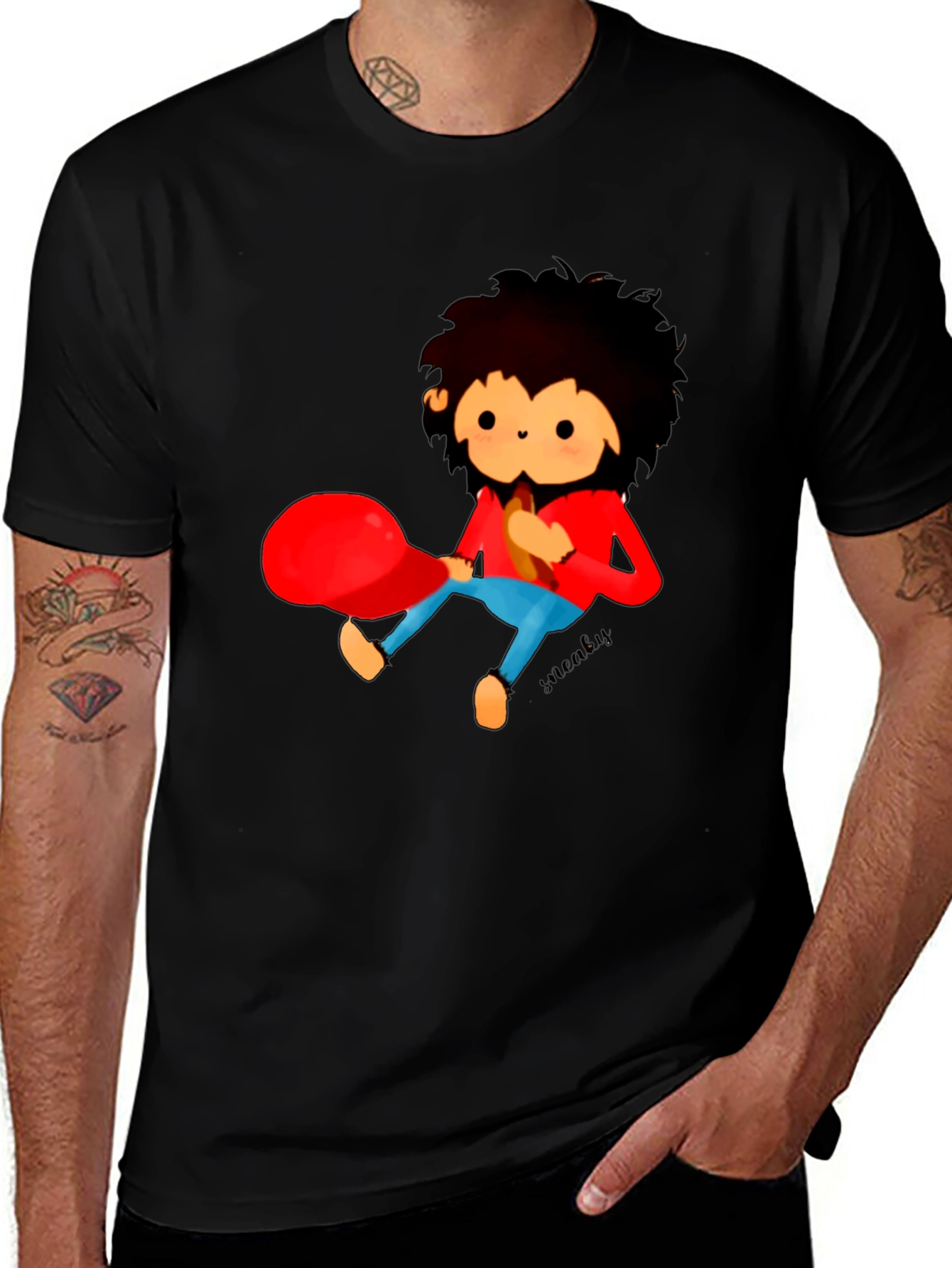 Cartoon Character Graphic Black T-Shirt