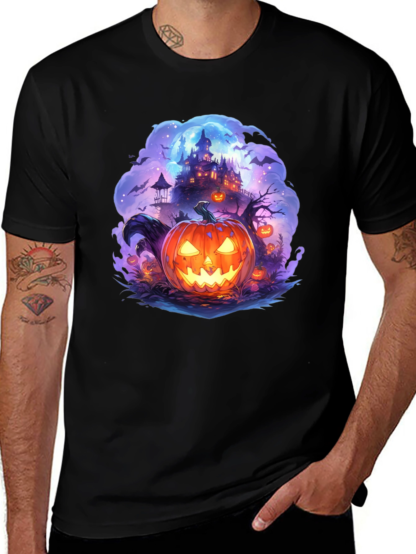 Halloween Pumpkin Castle Graphic T-Shirt