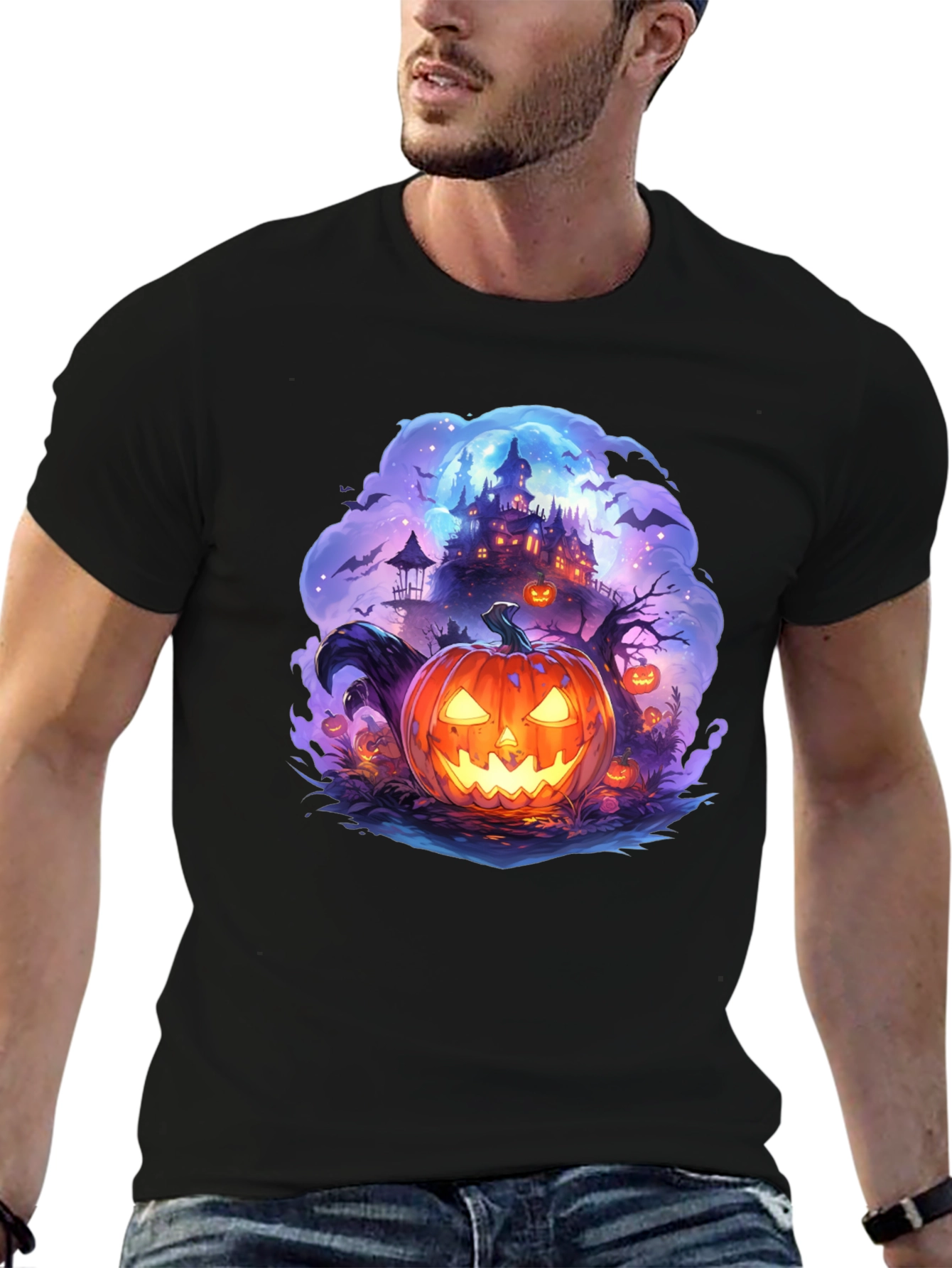 Halloween Pumpkin Castle Graphic T-Shirt