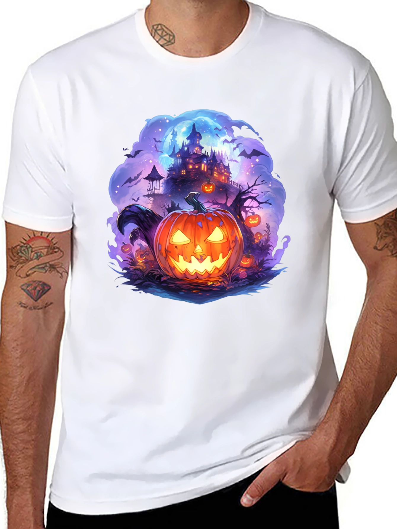 Halloween Pumpkin Castle Graphic T-Shirt