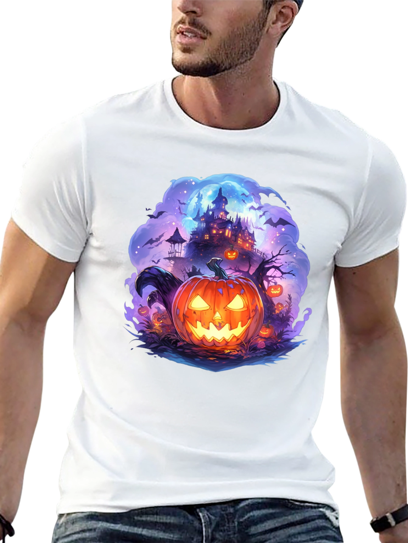 Halloween Pumpkin Castle Graphic T-Shirt