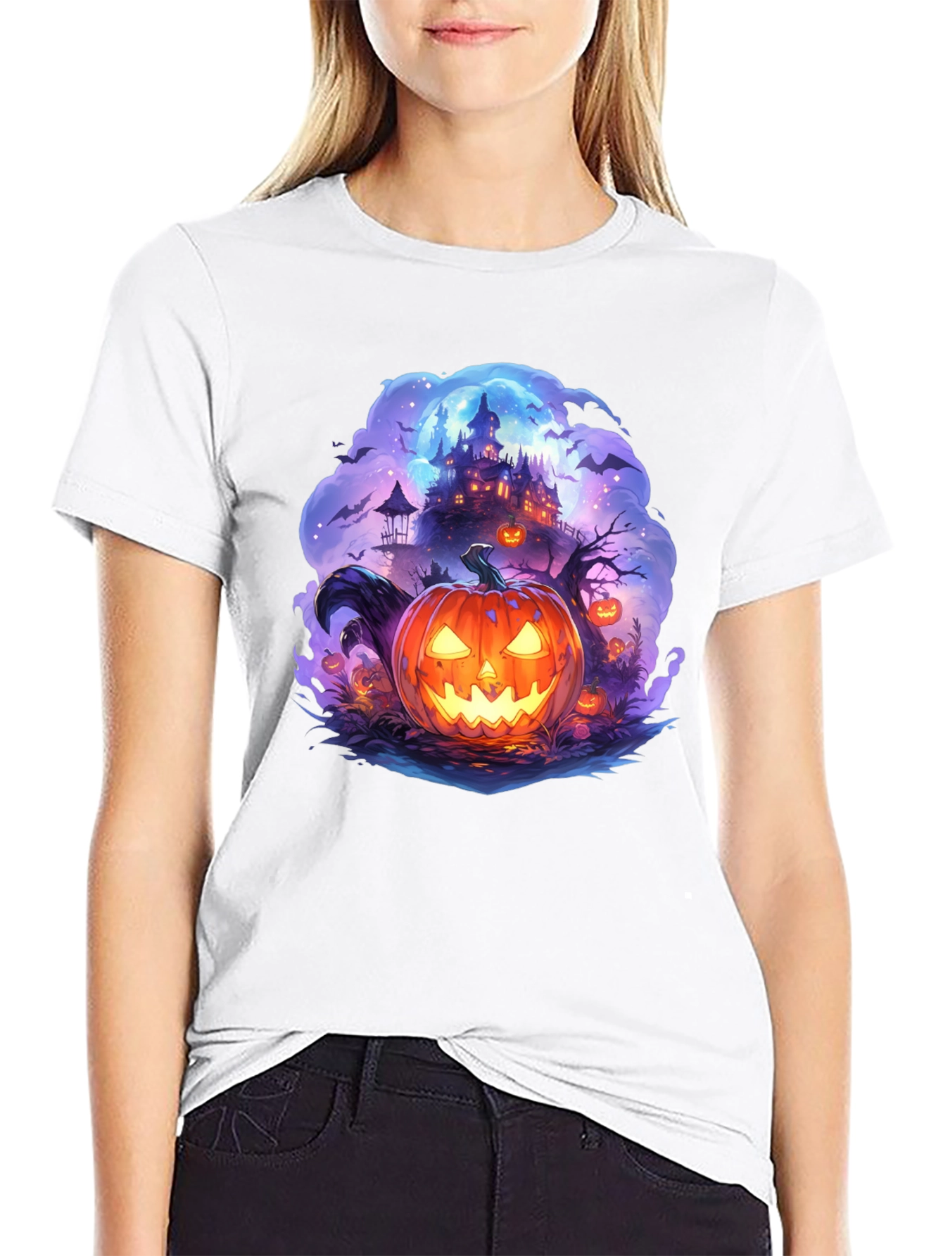 Halloween Pumpkin Castle Graphic T-Shirt