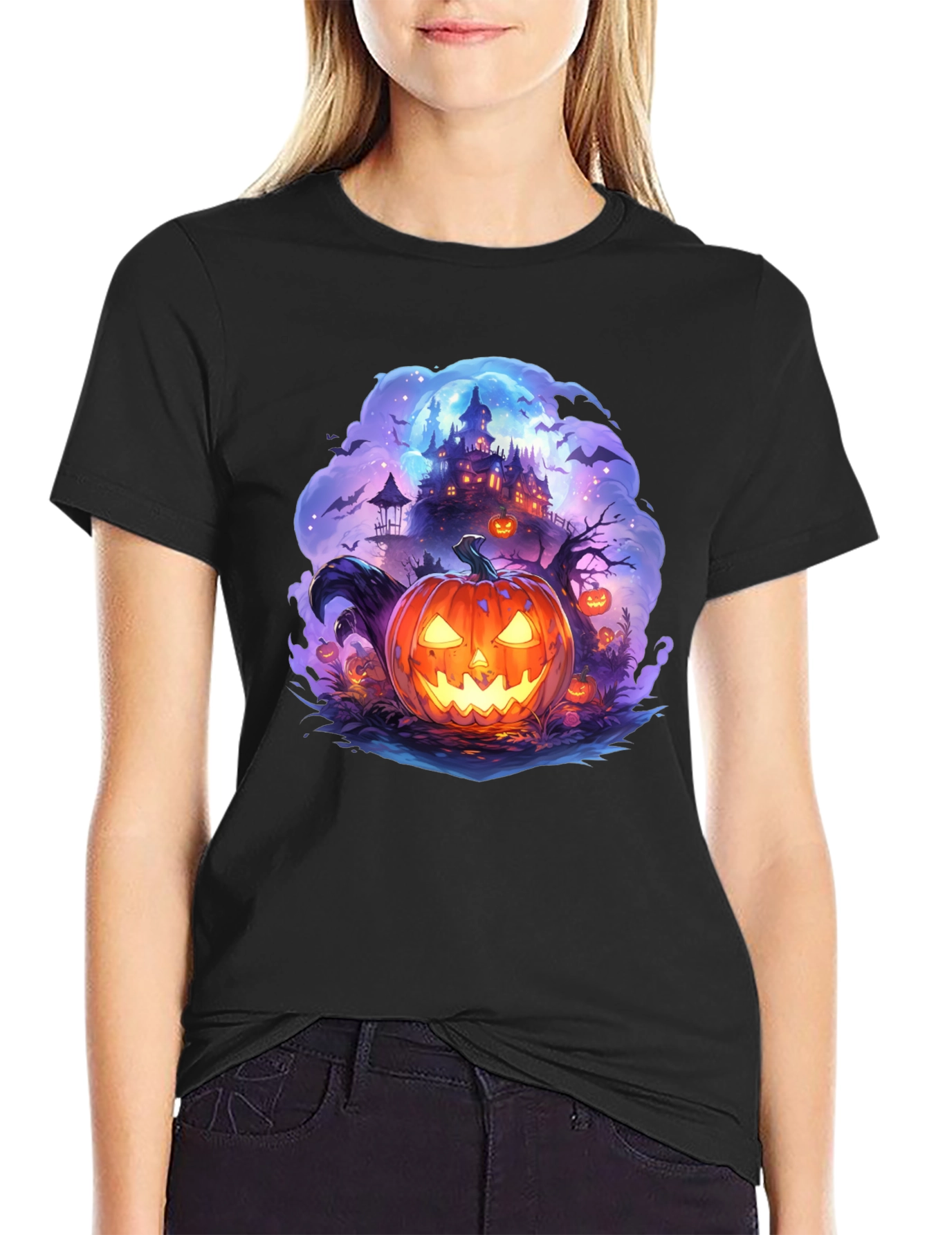 Halloween Pumpkin Castle Graphic T-Shirt