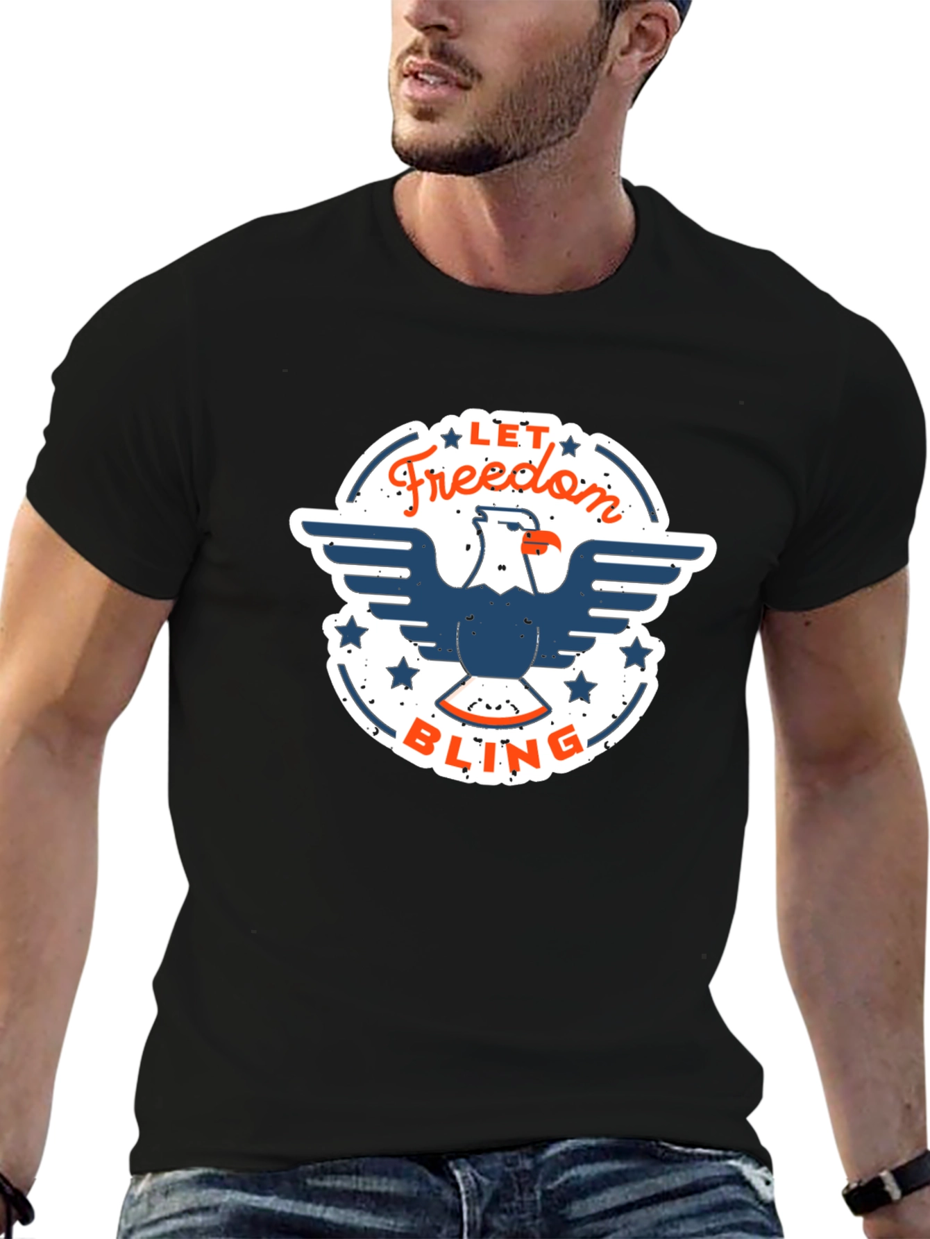 Freedom Bling Graphic Tee - Patriotic USA Eagle Design